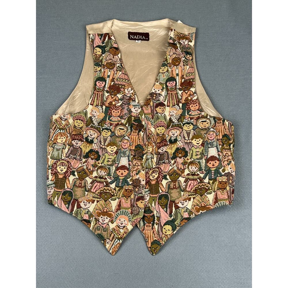 Vintage Nadia Tapestry Vest Womens Medium Folk Art‎ Cottagecore